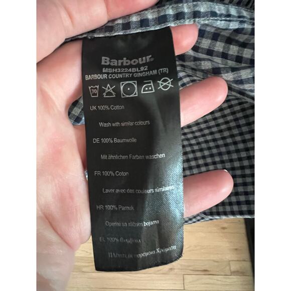 Barbour Men's XL Button Down Shirt Tailored Fit Long Sleeve Checker Gray Pocket - Picture 13 of 16